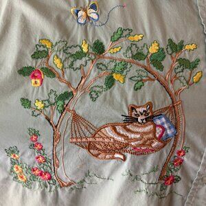 VTG 90s Bobbie Brooks Embroidered Orange Tabby Cats Butterflies Flowers Size 28W